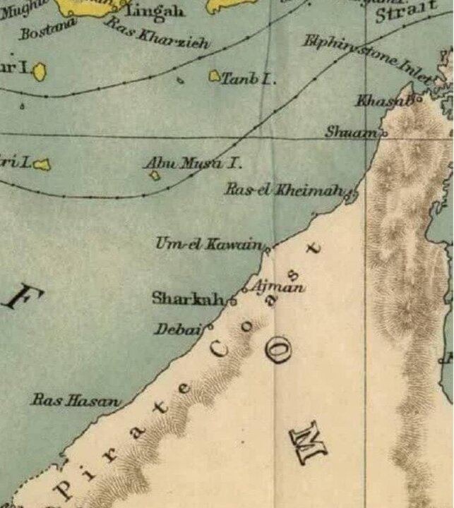 نقشه انجمن سلطنتی بریتانیا، ساحل دزدان دریایی و جزایر «خلیج فارس»