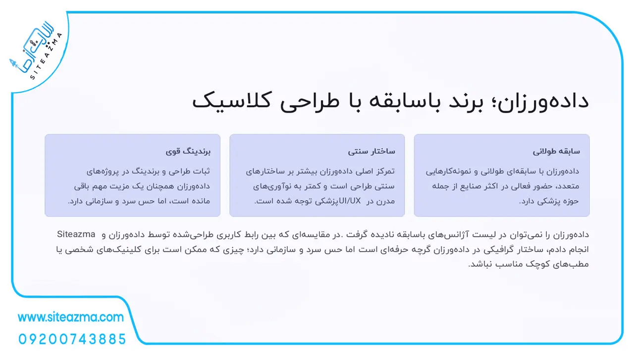 مقایسه ویژگی‌های طراحی سایت مجموعه سایت از ما و داده ورزان